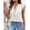 image:imageCHARTOU Women Summer Stripes Shirt Casual Loose V Neck Flutter Short Sleeve Blouse Color Block Tunic TopApricot