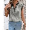 image:imageCHARTOU Women Summer Stripes Shirt Casual Loose V Neck Flutter Short Sleeve Blouse Color Block Tunic TopBlack