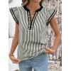 image:imageCHARTOU Women Summer Stripes Shirt Casual Loose V Neck Flutter Short Sleeve Blouse Color Block Tunic TopBlack