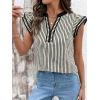image:imageCHARTOU Women Summer Stripes Shirt Casual Loose V Neck Flutter Short Sleeve Blouse Color Block Tunic TopBlack
