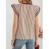 image:imageCHARTOU Women Summer Stripes Shirt Casual Loose V Neck Flutter Short Sleeve Blouse Color Block Tunic TopBrown
