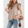 image:imageCHARTOU Women Summer Stripes Shirt Casual Loose V Neck Flutter Short Sleeve Blouse Color Block Tunic TopBrown