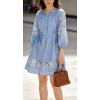 image:imageCHARTOU Women Summer Sundress Half Sleeve Dress Button Down Shirt Embroidery Lace Eyelet Tunic Dress with BeltBlue