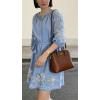 image:imageCHARTOU Women Summer Sundress Half Sleeve Dress Button Down Shirt Embroidery Lace Eyelet Tunic Dress with BeltBlue