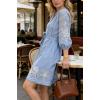 image:imageCHARTOU Women Summer Sundress Half Sleeve Dress Button Down Shirt Embroidery Lace Eyelet Tunic Dress with BeltBlue