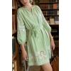 image:imageCHARTOU Women Summer Sundress Half Sleeve Dress Button Down Shirt Embroidery Lace Eyelet Tunic Dress with BeltGreen