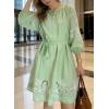 image:imageCHARTOU Women Summer Sundress Half Sleeve Dress Button Down Shirt Embroidery Lace Eyelet Tunic Dress with BeltGreen
