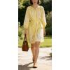image:imageCHARTOU Women Summer Sundress Half Sleeve Dress Button Down Shirt Embroidery Lace Eyelet Tunic Dress with BeltYellow