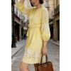 image:imageCHARTOU Women Summer Sundress Half Sleeve Dress Button Down Shirt Embroidery Lace Eyelet Tunic Dress with BeltYellow