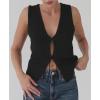 image:imageCHARTOU Women Tie Front Knit Vest Top Crochet Sweater Vest Shirt V Neck Knitted Tank Sleeveless Vest Y2k StreetwearBlack