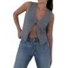 image:imageCHARTOU Women Tie Front Knit Vest Top Crochet Sweater Vest Shirt V Neck Knitted Tank Sleeveless Vest Y2k StreetwearGrey