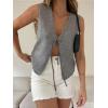 image:imageCHARTOU Women Tie Front Knit Vest Top Crochet Sweater Vest Shirt V Neck Knitted Tank Sleeveless Vest Y2k StreetwearGrey