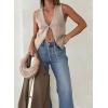 image:imageCHARTOU Women Tie Front Knit Vest Top Crochet Sweater Vest Shirt V Neck Knitted Tank Sleeveless Vest Y2k StreetwearOatmeal