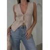 image:imageCHARTOU Women Tie Front Knit Vest Top Crochet Sweater Vest Shirt V Neck Knitted Tank Sleeveless Vest Y2k StreetwearOatmeal