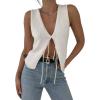 image:imageCHARTOU Women Tie Front Knit Vest Top Crochet Sweater Vest Shirt V Neck Knitted Tank Sleeveless Vest Y2k StreetwearWhite