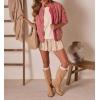 image:imageCHARTOU Women Vintage Quilted Puffer Jacket Coat Winter Oversized Stand Collared Zipper Up Outwear ShacketPink