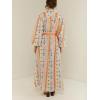 image:imageCHARTOU Womens Button Down Linen Maxi Shirt Dress Long Sleeve Tropical Floral Print Flowy Dresses with BeltOrange