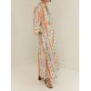image:imageCHARTOU Womens Button Down Linen Maxi Shirt Dress Long Sleeve Tropical Floral Print Flowy Dresses with BeltOrange