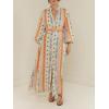 image:imageCHARTOU Womens Button Down Linen Maxi Shirt Dress Long Sleeve Tropical Floral Print Flowy Dresses with BeltOrange