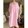 image:imageCHARTOU Womens Cotton Linen Shift Tunic Dress Long Sleeve Casual Loose V Neck Shirt Midi Dress with PocketsPink