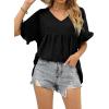 image:imageCHARTOU Womens Dressy V Neck Ruffle Babydoll Shirt Blouse Tops Flounce Tunic T ShirtBlack