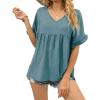 image:imageCHARTOU Womens Dressy V Neck Ruffle Babydoll Shirt Blouse Tops Flounce Tunic T ShirtBlue