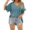 image:imageCHARTOU Womens Dressy V Neck Ruffle Babydoll Shirt Blouse Tops Flounce Tunic T ShirtBlue