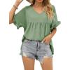 image:imageCHARTOU Womens Dressy V Neck Ruffle Babydoll Shirt Blouse Tops Flounce Tunic T ShirtGreen
