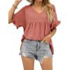 image:imageCHARTOU Womens Dressy V Neck Ruffle Babydoll Shirt Blouse Tops Flounce Tunic T ShirtPink