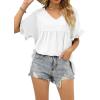 image:imageCHARTOU Womens Dressy V Neck Ruffle Babydoll Shirt Blouse Tops Flounce Tunic T ShirtWhite