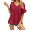 image:imageCHARTOU Womens Dressy V Neck Ruffle Babydoll Shirt Blouse Tops Flounce Tunic T ShirtWine Red