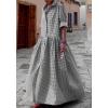 image:imageCHARTOU Womens Gingham Maxi Dress  Plaid Roll Up Long Sleeve Button Down Shirt Ruffle Swing Long Flowy Summer DressBlack