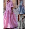 image:imageCHARTOU Womens Gingham Maxi Dress  Plaid Roll Up Long Sleeve Button Down Shirt Ruffle Swing Long Flowy Summer DressBlue