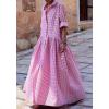 image:imageCHARTOU Womens Gingham Maxi Dress  Plaid Roll Up Long Sleeve Button Down Shirt Ruffle Swing Long Flowy Summer DressPink