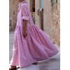 image:imageCHARTOU Womens Gingham Maxi Dress  Plaid Roll Up Long Sleeve Button Down Shirt Ruffle Swing Long Flowy Summer DressPink