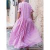 image:imageCHARTOU Womens Gingham Maxi Dress  Plaid Roll Up Long Sleeve Button Down Shirt Ruffle Swing Long Flowy Summer DressPink