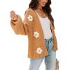 image:imageCHARTOU Womens Kawaii 3D Floral Applique Open Front Cardigan Sweater Y2k KnitwearCamel