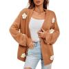 image:imageCHARTOU Womens Kawaii 3D Floral Applique Open Front Cardigan Sweater Y2k KnitwearCamel