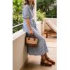image:imageCHARTOU Womens Striped Shirt Dress Summer Casual Puff Short Sleeve Button Down Midi Dresses with BeltBlue