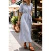 image:imageCHARTOU Womens Striped Shirt Dress Summer Casual Puff Short Sleeve Button Down Midi Dresses with BeltBlue