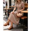 image:imageCHARTOU Womens Striped Shirt Dress Summer Casual Puff Short Sleeve Button Down Midi Dresses with BeltBrown