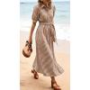 image:imageCHARTOU Womens Striped Shirt Dress Summer Casual Puff Short Sleeve Button Down Midi Dresses with BeltBrown