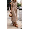 image:imageCHARTOU Womens Striped Shirt Dress Summer Casual Puff Short Sleeve Button Down Midi Dresses with BeltBrown
