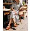 image:imageCHARTOU Womens Striped Shirt Dress Summer Casual Puff Short Sleeve Button Down Midi Dresses with BeltGrey