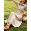image:imageCHARTOU Womens Striped Shirt Dress Summer Casual Puff Short Sleeve Button Down Midi Dresses with BeltKhaki