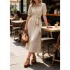 image:imageCHARTOU Womens Striped Shirt Dress Summer Casual Puff Short Sleeve Button Down Midi Dresses with BeltKhaki