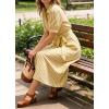 image:imageCHARTOU Womens Striped Shirt Dress Summer Casual Puff Short Sleeve Button Down Midi Dresses with BeltYellow