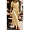 image:imageCHARTOU Womens Striped Shirt Dress Summer Casual Puff Short Sleeve Button Down Midi Dresses with BeltYellow