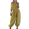 image:imageCHARTOU 2 Piece Vacation Outfits for Women Summer Tank Top Linen Baggy Balloon Wide Leg Pants Matching SetsYellow