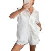 image:imageCHARTOU Eyelet Two Piece Short Sets for Women Button Down Shirt with Lace Embroidered Shorts Summer OutfitWhite